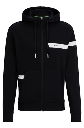 BOSS Herren Saggy 1 Kapuzenjacke aus Baumwoll-Mix mit Reißverschluss und Logo-Streifen Schwarz S von BOSS