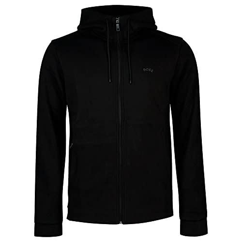 BOSS Herren Saggy Curved Sweatjacke aus Bio-Baumwolle mit Kapuze, Reißverschluss und Logo Schwarz XXL von BOSS