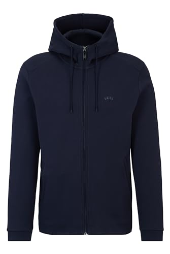 BOSS Herren Saggy Curved Sweatjacke aus Bio-Baumwolle mit Kapuze, Reißverschluss und Logo Dunkelblau M von BOSS