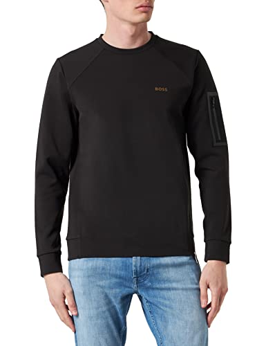 BOSS Herren Salbiq Regular-Fit Sweatshirt mit Rundhalsausschnitt und kontrastfarbenem Logo Schwarz XL von BOSS