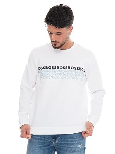 BOSS Herren Salbo 1 Regular-Fit Sweatshirt mit mehrfarbiger Logo-Stickerei Weiß L von BOSS