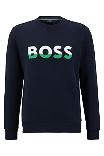BOSS Herren Salbo 1 Sweatshirt aus Baumwoll-Mix mit Colour-Block-Logo Dunkelblau M von BOSS