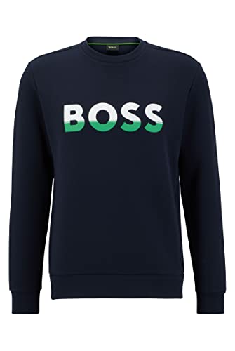 BOSS Herren Salbo 1 Sweatshirt aus Baumwoll-Mix mit Colour-Block-Logo Dunkelblau XXXL von BOSS