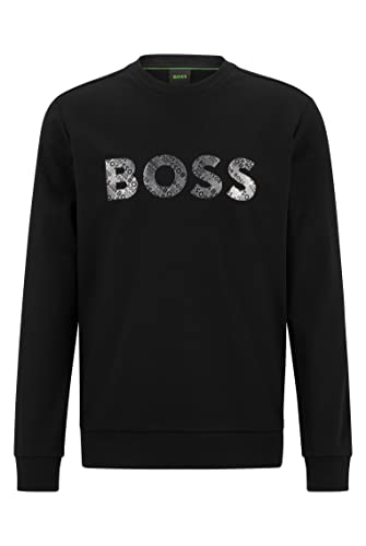 BOSS Herren Salbo Mirror Sweatshirt aus Baumwoll-Mix mit verspiegeltem Logo-Artwork Schwarz XL von BOSS