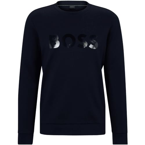 BOSS Herren Salbo Mirror Sweatshirt aus Baumwoll-Piqué mit verspiegeltem Logo Dunkelblau L von BOSS