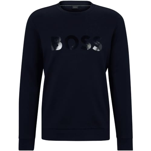 BOSS Herren Salbo Mirror Sweatshirt aus Baumwoll-Piqué mit verspiegeltem Logo Dunkelblau S von BOSS