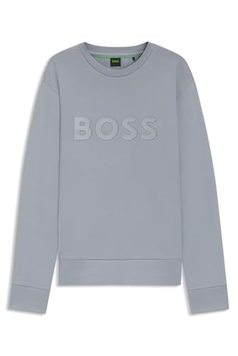 BOSS Herren Salbo Sweatshirt aus Stretch-Baumwolle mit Logo im Sandwich-Stil Dunkelgrau XL von BOSS