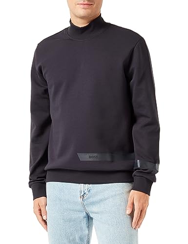 BOSS Herren Salbock 1 Sweatshirt aus Baumwoll-Mix mit grafischem Logo-Streifen Dunkelblau L von BOSS