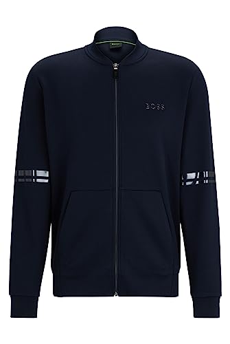 BOSS Herren Samoo Mirror Sweatjacke aus Baumwoll-Piqué mit Reißverschluss und verspiegeltem Artwork Dunkelblau XXXL von BOSS