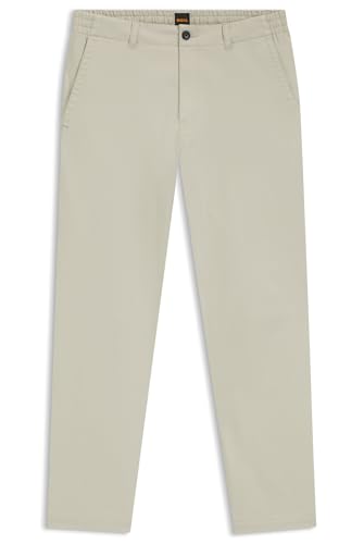 BOSS Herren Sanderson-L-2 Regular-Fit Hose aus Baumwoll-Mix mit Twill-Struktur Hellbeige 33/32 von BOSS