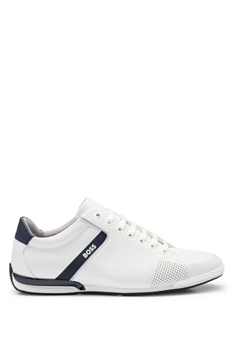 BOSS Herren Saturn Lowp Ledersneakers mit geruchsneutralisierendem Innenfutter Weiß 44 Größe 44 von BOSS