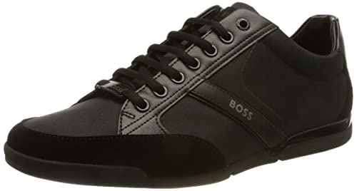 BOSS Herren Saturn Lowp Sneakers aus Veloursleder und Kunstleder Schwarz 39 Größe 39 von BOSS
