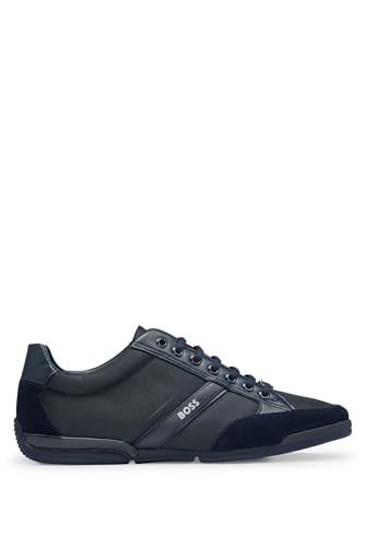 BOSS Herren Saturn Lowp Sneakers mit Veloursleder und Kunstleder Dunkelblau 42 Größe 42 von BOSS