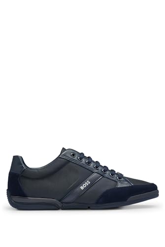 BOSS Herren Saturn Lowp Sneakers mit Veloursleder und Kunstleder Dunkelblau 44 Größe 44 von BOSS