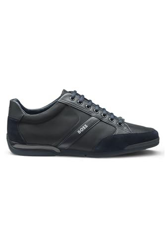 BOSS Herren Saturn Lowp Sneakers mit Veloursleder und Kunstleder Dunkelblau 47 Größe 47 von BOSS