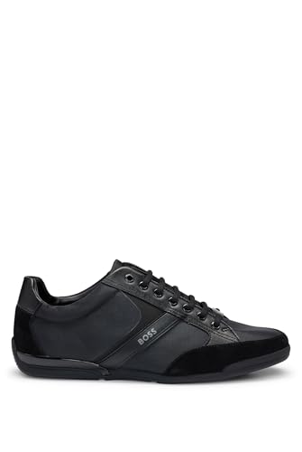 BOSS Herren Saturn Lowp Sneakers mit Veloursleder und Kunstleder Schwarz 39 Größe 39 von BOSS