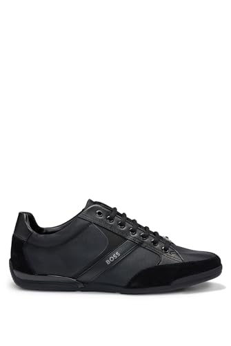 BOSS Herren Saturn Lowp Sneakers mit Veloursleder und Kunstleder Schwarz 41 Größe 41 von BOSS