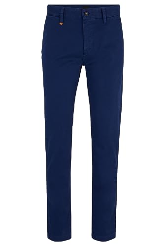 BOSS Herren Schino-Taber-1 D Tapered-Fit Chino aus überfärbtem Baumwoll-Satin mit Elasthan-Anteil Dunkelblau 31/34 von BOSS