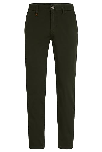 BOSS Herren Schino-Taber-1 D Tapered-Fit Chino aus überfärbtem Baumwoll-Satin mit Elasthan-Anteil Hellgrün 30/34 von BOSS