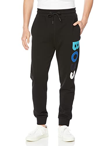 BOSS Herren Secolourfleece Jogginghose aus Baumwoll-Terry mit Fleece-Logo Schwarz XL von BOSS