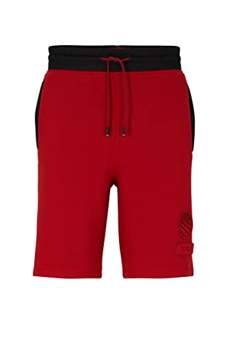 BOSS Herren Serace Relaxed-Fit Shorts aus Baumwolle mit Aufnähern im Rennsport-Stil Rot M von BOSS