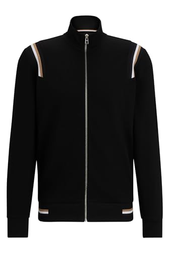 BOSS Herren Shepherd 66 Sweatjacke aus Baumwoll-Mix mit Reißverschluss und Signature-Streifen Schwarz L von BOSS