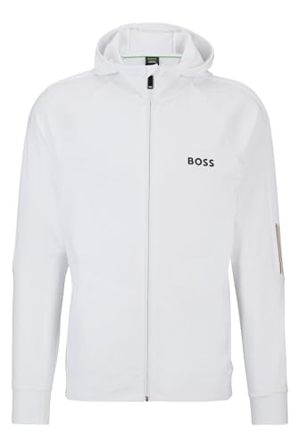 BOSS Herren Sicon MB 2 x Matteo BERRETTINI Regular-Fit Kapuzenjacke mit Reißverschluss und charakteristischem Streifen-Artwork Weiß XL von BOSS