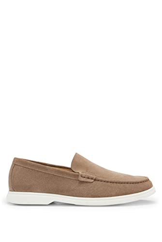 BOSS Herren Sienne Loaf Loafer aus Veloursleder mit Logo-Prägung und TPU-Sohle Beige 42 Größe 42 von BOSS