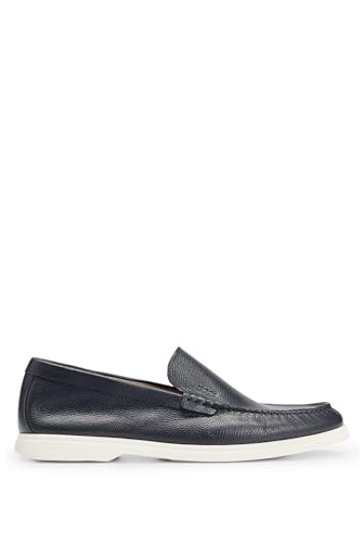 BOSS Herren Sienne Mocc Loafers aus gewalktem Leder mit kontrastfarbener Sohle Dunkelblau 44 Größe 44 von BOSS