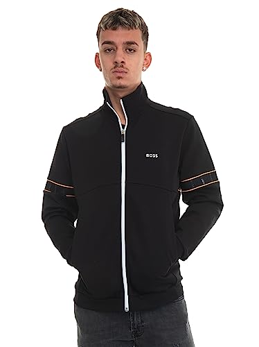 BOSS Herren Skaz 1 Sweatjacke aus Baumwoll-Mix mit Reißverschluss und Logo-Tape Schwarz S von BOSS