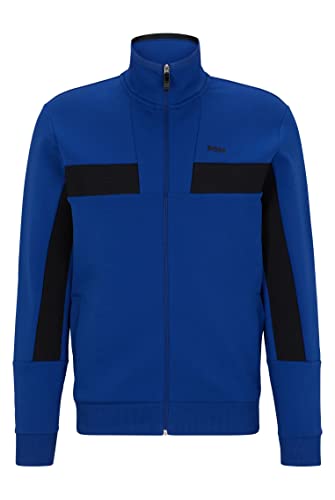 BOSS Herren Skaz 1 Sweatjacke aus Baumwoll-Mix mit Reißverschluss und Tape-Details Blau XXL von BOSS