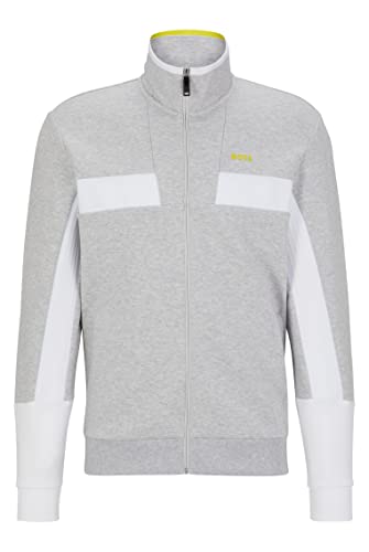 BOSS Herren Skaz 1 Sweatjacke aus Baumwoll-Mix mit Reißverschluss und Tape-Details Hellgrau M von BOSS