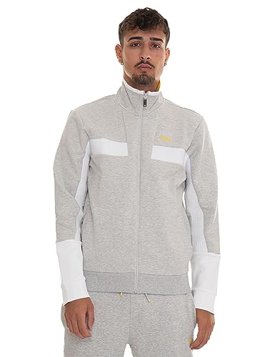 BOSS Herren Skaz 1 Sweatjacke aus Baumwoll-Mix mit Reißverschluss und Tape-Details Hellgrau M von BOSS