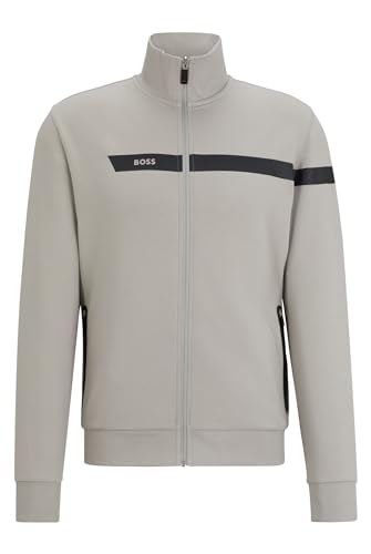 BOSS Herren Skaz 1 Sweatjacke aus Baumwoll-Mix mit Reißverschluss und grafischem Logo-Streifen Hellgrau L von BOSS