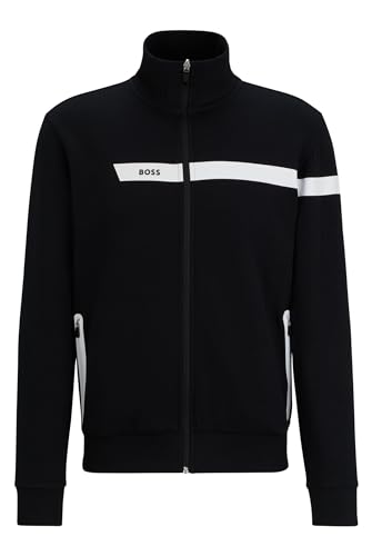 BOSS Herren Skaz 1 Sweatjacke aus Baumwoll-Mix mit Reißverschluss und grafischem Logo-Streifen Schwarz M von BOSS