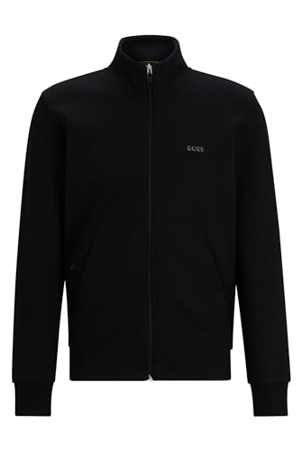 BOSS Herren Skaz Sweatjacke aus Stretch-Baumwolle mit Reißverschluss und Logo-Print Schwarz L von BOSS