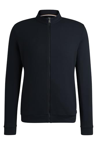 BOSS Herren Skiles 43 Sweatjacke aus Pima-Baumwolle mit Reißverschluss und strukturierter Vorderseite Dunkelblau M von BOSS