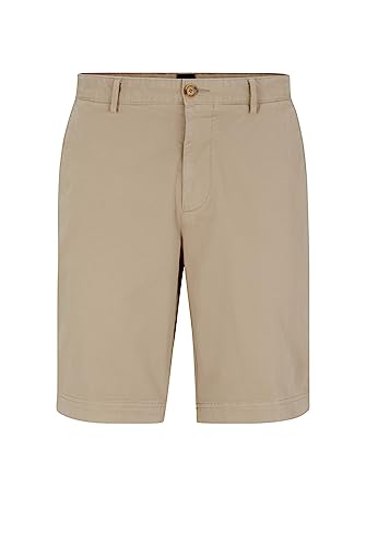 BOSS Herren Slice-Short Slim-Fit Shorts aus elastischer Baumwoll-Gabardine Hellbeige 54 von BOSS