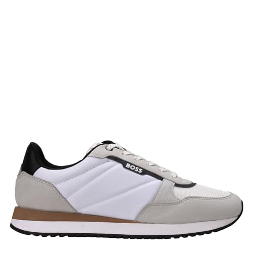 BOSS Herren Sneaker Freizeitschuh Schnürschuh Turnschuh Halbschuh Kai Runn, Farbe:Weiß, Schuhgröße:EUR 45, Artikel:-121 Open White von BOSS