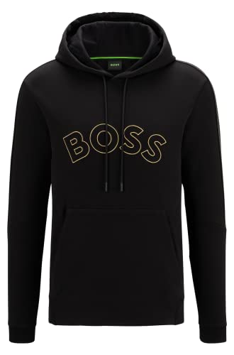 BOSS Herren Soody 2 Kapuzenpullover aus Baumwoll-Mix mit geschwungenem Logo und Gitter-Artwork Schwarz XXXL von BOSS