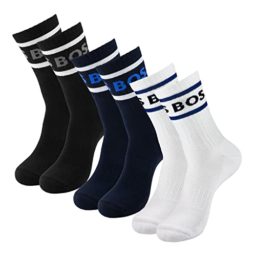 BOSS Herren Sportsocken Tennissocken Crew Socks Finest Soft Cotton 3 Paar, Farbe:Mehrfarbig, Größe:43-46, Artikel:-963 black/white/navy von BOSS