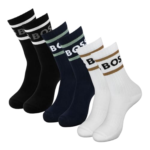BOSS Herren Sportsocken Tennissocken Crew Socks Finest Soft Cotton 3 Paar, Farbe:Mehrfarbig, Größe:43-46, Artikel:-966 black/white/navy von BOSS