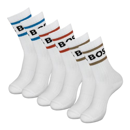 BOSS Herren Sportsocken Tennissocken Crew Socks Finest Soft Cotton 3 Paar, Farbe:Weiß, Größe:43-46, Artikel:50469371-104 white von BOSS