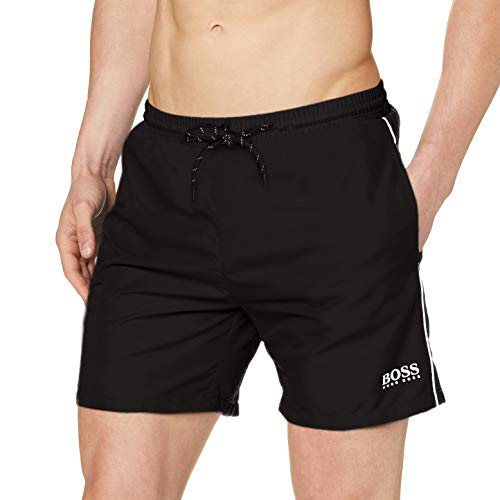 BOSS Herren Starfish Badeshorts aus schnell trocknendem Gewebe mit Logo und Paspeln in Kontrastfarbe von BOSS