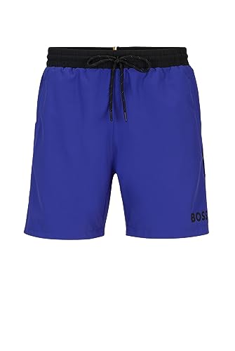 BOSS Herren Starfish Badeshorts aus recyceltem Material mit Kontrast-Logo Blau M von HUGO BOSS