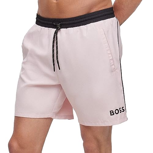 BOSS Herren Starfish Badeshorts aus recyceltem Material mit Kontrast-Logo Hellrosa S von HUGO BOSS