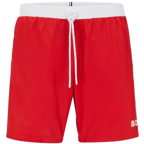 BOSS Herren Starfish Badeshorts aus recyceltem Material mit Kontrast-Logo Light/Pastel Red630, XXL von BOSS