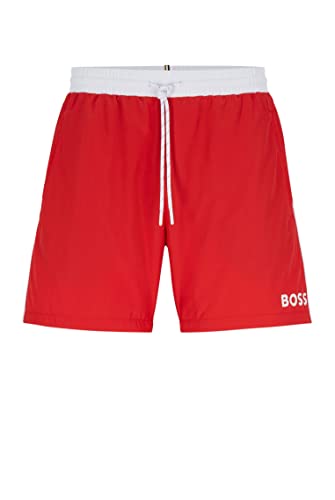 BOSS Herren Starfish Badeshorts aus recyceltem Material mit Kontrast-Logo Rot L von BOSS