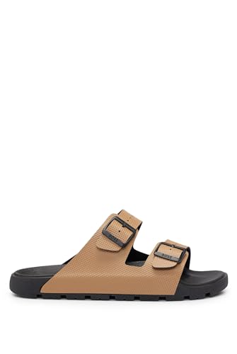 BOSS Herren Surfley Sand All-gender Sandalen aus strukturiertem Material-Mix mit zwei Riemen Hellbeige 40 Größe 40 von BOSS