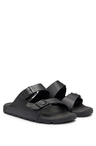 BOSS Herren Surfley Sand All-gender Sandalen aus strukturiertem Material-Mix mit zwei Riemen Schwarz 40 Größe 40 von BOSS